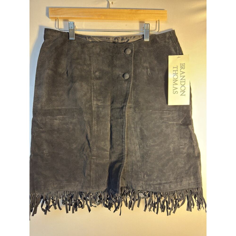 Brandon Thomas Black‎ Leather Fringe Skirt Womens 13 Western Boho NWT